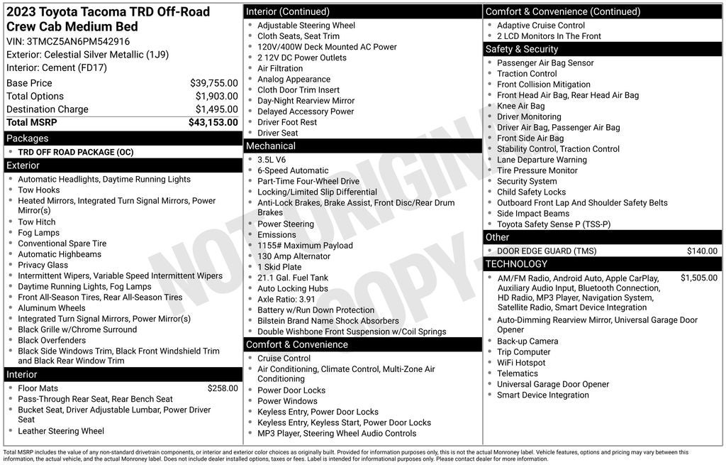 2023 Toyota TACOMA TRD OFFRD TRD Off-Road V6