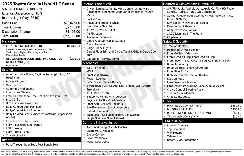 2025 Toyota Corolla Hybrid LE