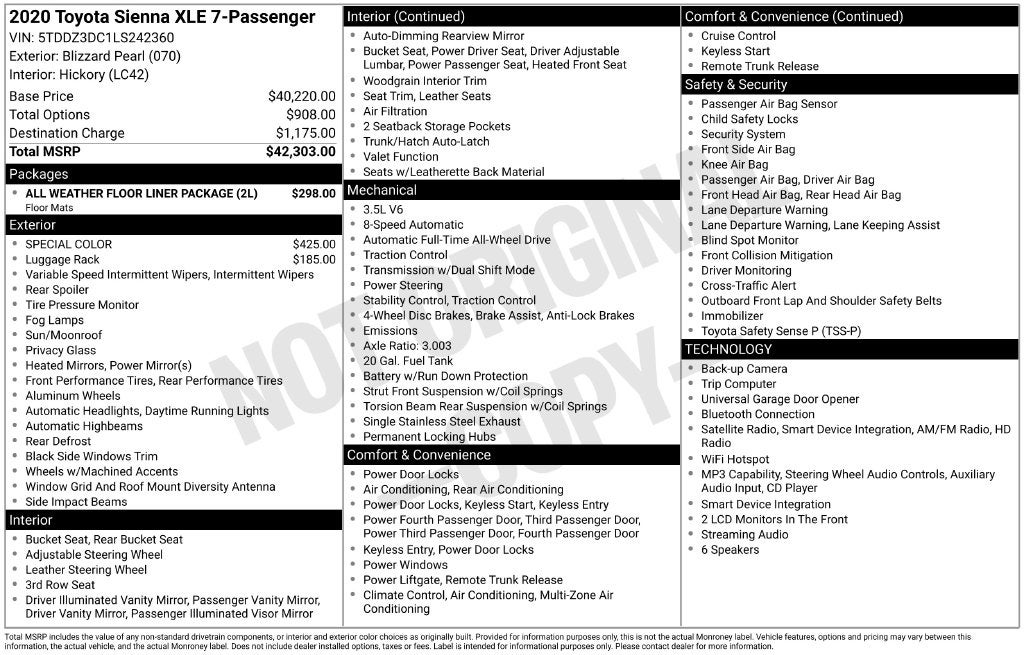 2020 Toyota Sienna XLE 7 Passenger